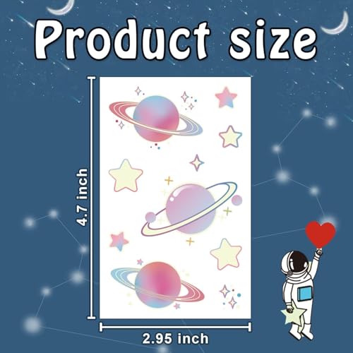 Partywind 225 Styles (30 Sheets) Luminous Space Kids Temporary Tattoos for Party Supplies, Outer Space Party Favors with Astronaut/Planet/Star/Moon, Games for Boys Children