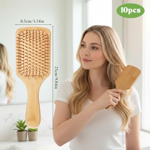 10 Pcs Wooden Bamboo Hair Brush Set - Anti-Static Detangling & Scalp Massage