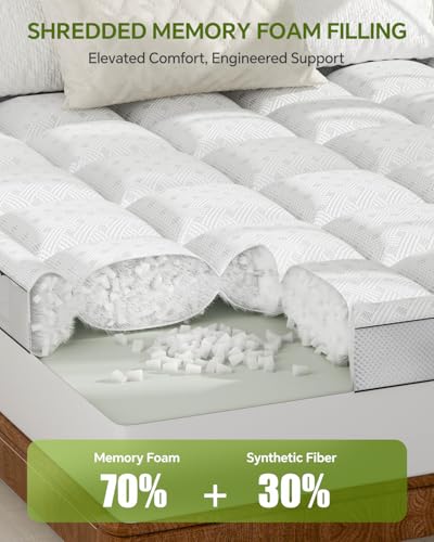 White Queen Mattress Topper 3 Inch Thick Pillow Top Shredded Memory Foam