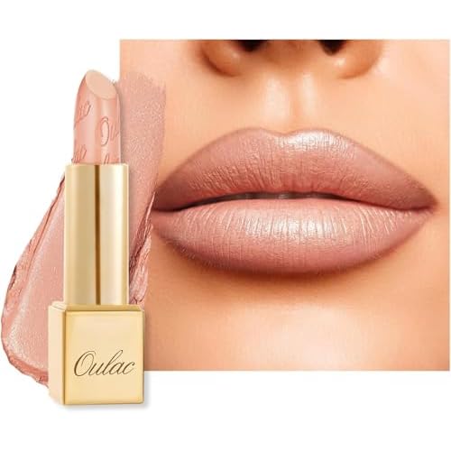 Oulac Matte Nude Peach Lipstick with Glow Metallic Finish - Vegan Lipstick for Women, Creamy Texture, Hydrating Clean Beauty Formula, High-End Magnetic Hook Design, GM06 Hugs