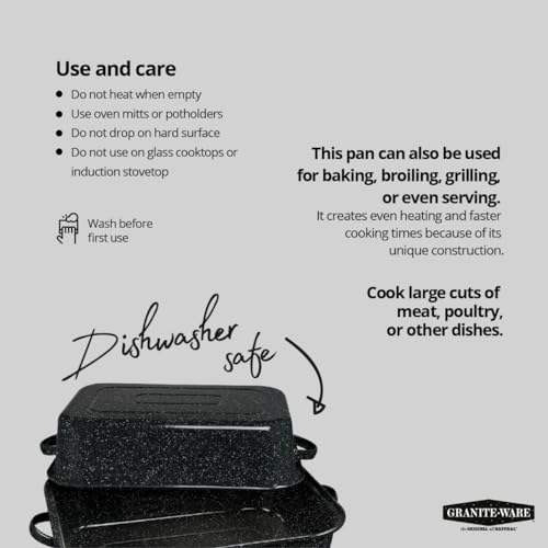 Granite Ware Covered Rectangular Roaster - Enamel on Steel, Speckled Black, 25 lb Capacity