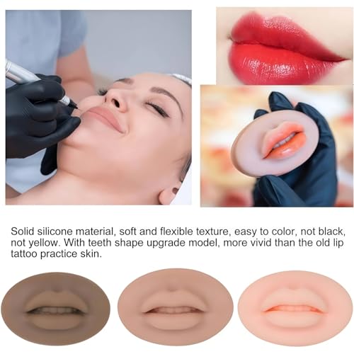 Tattoo Fake Lips 3 Pieces 5D Fake Lips, Silicone Lips for Makeup Practice, Soft Tattoo Practice Lips Model for Semi Permanent Make Up Supplies