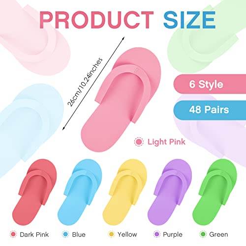 Geyoga 48 Pairs Disposable Pedicure Slippers Foam Disposable Spa Flip Flops Pedicure Shoes for Women Salon Nail Spa (Colorful)