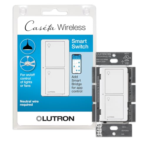 White Lutron Caseta Smart Light & Fan Switch - 1 Pack, Remote Compatible