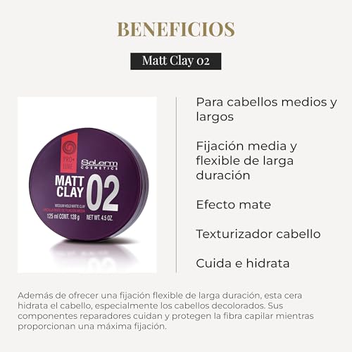 SALERM - Hair Wax - Pro Line Matt Clay 02-125 ml - for Medium and Long Hair - Medium and Flexible Hold - Long-Lasting - Matte Finish - Hair Texturizer - Nourishes and Hydrates