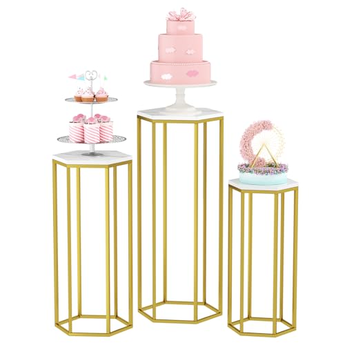 Urban Deco Gold Hexagon Pedestal Stands Set of 3 for Party Decor
