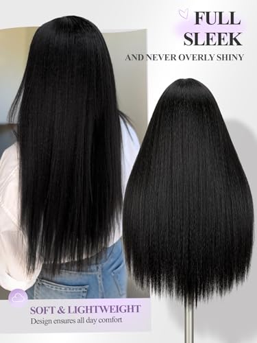 Long Yaki Straight Wig with Bangs for Black Women - Black / 26 - Glueless, Beginner Friendly Synthetic Hair