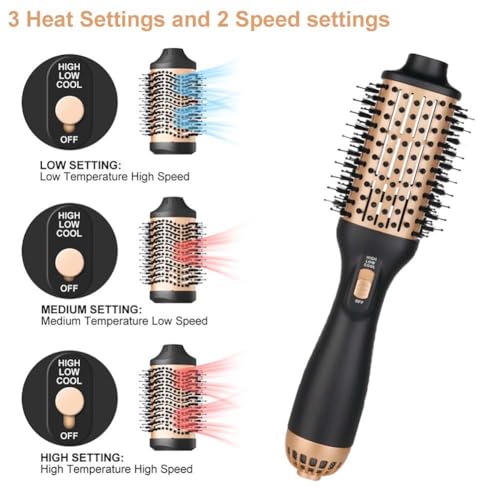 Ebooine 4-in-1 Hair Dryer Brush Volumizer - Golden, Large, Anti-Frizz Ionic Styler