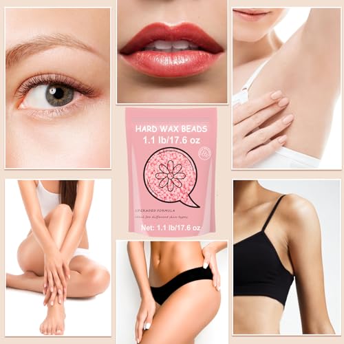 Hard Wax for Hair Removal, 1.1lb/17.6oz, Sensitive Skin wax Beads for Face, Legs, Armpit, Brazilian, Bikini and Full Body at Home, Natural and Gentle Waxing Beads (Rose)