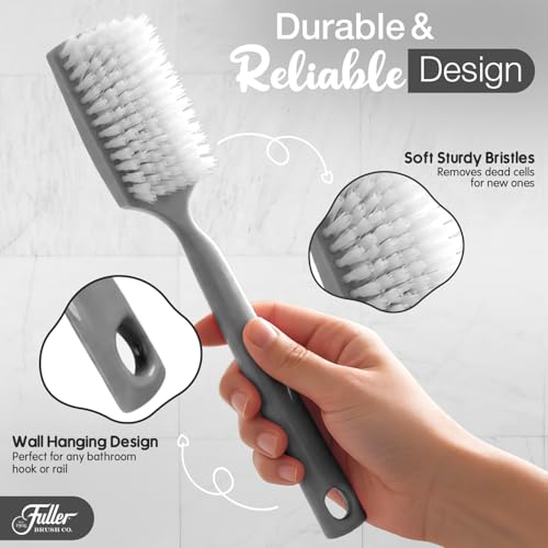 Fuller Brush Bath Brush with Long Handle - 13 Inch Back Scrubber for Shower - Gentle Exfoliating Body Brush for Wet or Dry Brushing - Ergonomic Non-Slip Grip with Hanging Hole ? Dove Gray