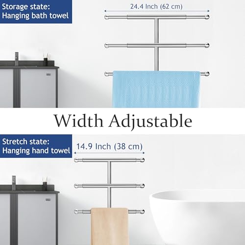 Kayfia 40-Inch Stainless Steel Towel Rack with Marble Base, 3 Tiers - Silver