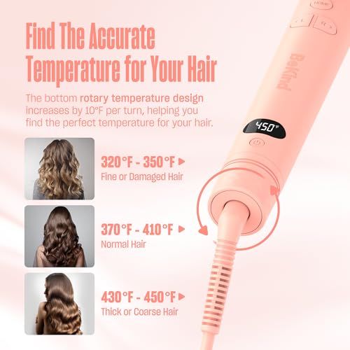 Bekind Peach 1-Inch Automatic Rotating Curling Iron - Tourmaline Ceramic, Dual Voltage