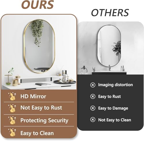 Gold Oval Bathroom Mirror 24x36 with Brushed Metal Frame, Wall Mount Vanity Mirror by Jenbely (24" L x 36" W)