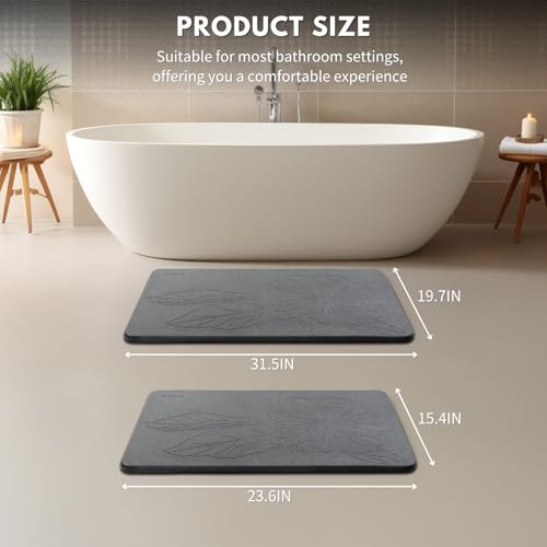 XMarrat Dark Gray Extra Large Diatomaceous Earth Bath Mat 31.5"x19.7" - Non-Slip, Quick Drying Bathroom Rug