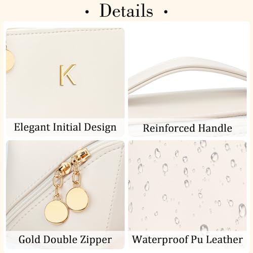Gifts for Women Bridesmaid Gifts Personalized Initial Makeup Bag PU Leather Cosmetic Waterproof Travel Toiletry Bag (Medium)