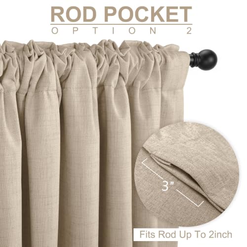 Blackout Linen Textured Curtains for Bedroom 50W x 120L - Oatmeal, Pack of 2
