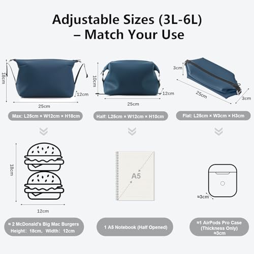 Silicone Travel Toiletry Bag 6L Waterproof Cosmetic Organizer Navy 13 Inch