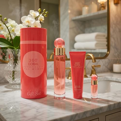 Perry Ellis 360 Coral & Perry Ellis Deluxe Fragrance Gift Set - Spray, Mini & Shower Gel