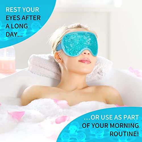 Cooling Eye Mask with Gel Bead, Reusable Cold Compress Ice Pack Sleeping Eye Cooling Pads for After Eyelid Surgery, Puffiness, Puffy Eyes, Headache, Migraine Relief(Blue)