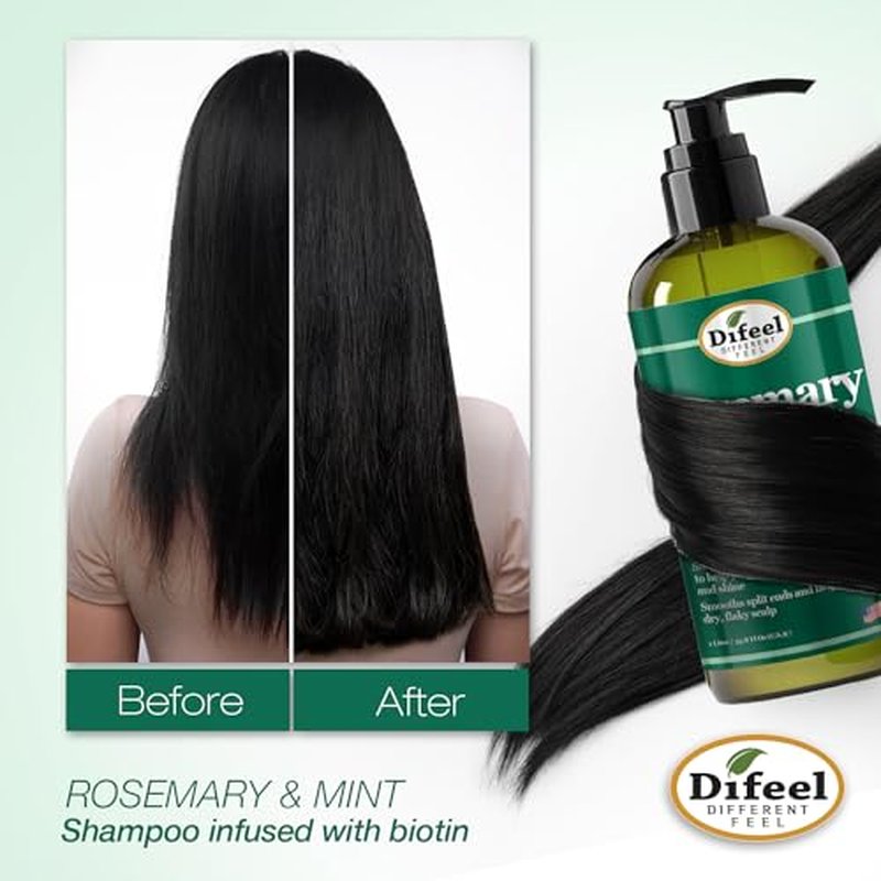 Difeel Rosemary Mint Strengthening Shampoo with Biotin 33.8 oz. - Made with Natural Rosemary Oil for Hair Growth