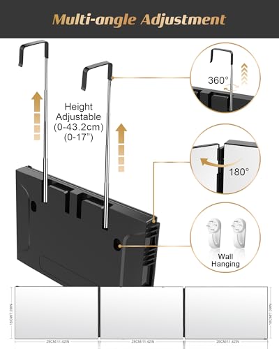 Self Hair Cutting Mirror with 360° Viewing Angle - Black Without LED & Accessories - Adjustable Wall or Door Mount