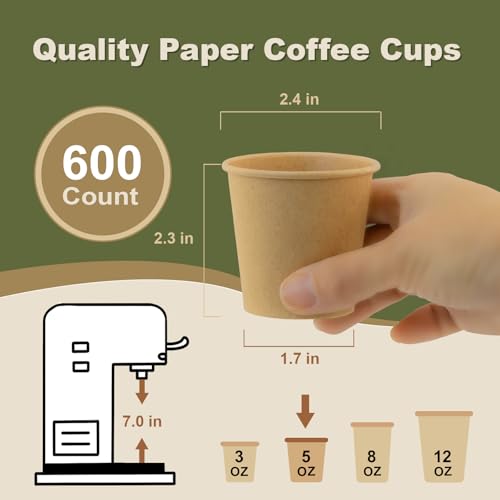 600 Pack Disposable Coffee Cups 8oz Leak-Proof Paper Cups for Hot & Cold Drinks