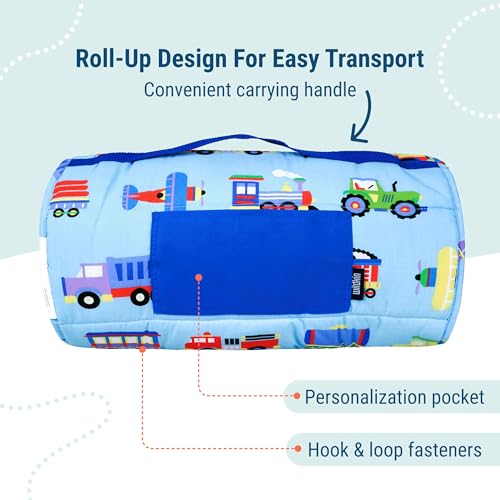 Wildkin Nap Mat with Pillow & Blanket - Trains, Planes, and Trucks Preschool Rest Mat