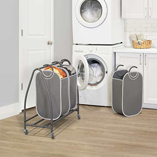 Neatfreak Charcoal Grey Triple Laundry Hamper Sorter with Removable Totes and Rolling Wheels