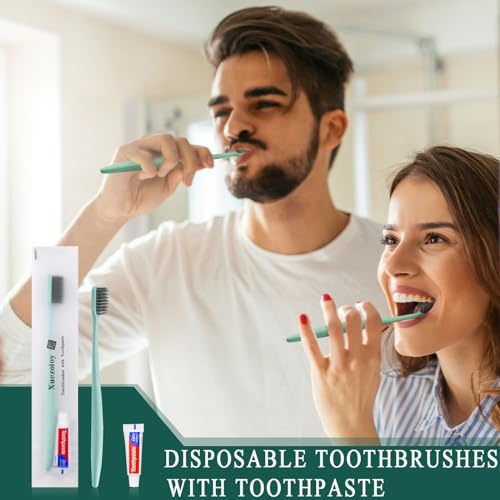 Disposable Toothbrushes with Toothpaste, 60 Pack Green – Xuezoioy