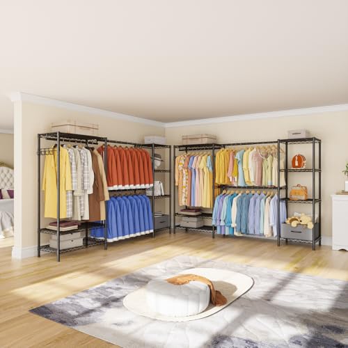 Golpart Heavy Duty Clothing Rack with Adjustable Shelves Black 15.8"D x (70-88.5)"W x 76.5"H