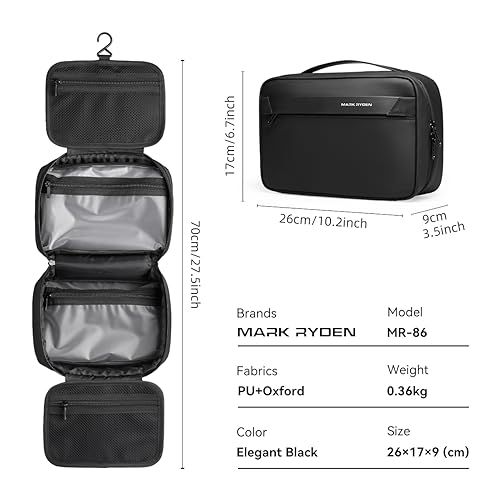 MARK RYDEN Black Travel Toiletry Bag - Hanging Organizer for Men