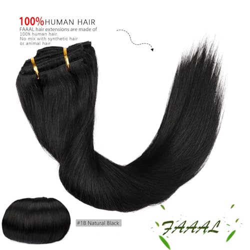 Clip in Hair Extensions 18 Inch 150g Natural Black Real Human Hair - Variation of THIS listing