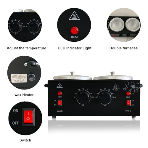 Double Pots Wax Warmer for Hair Removal, Adjustable Temperature Electric Heater