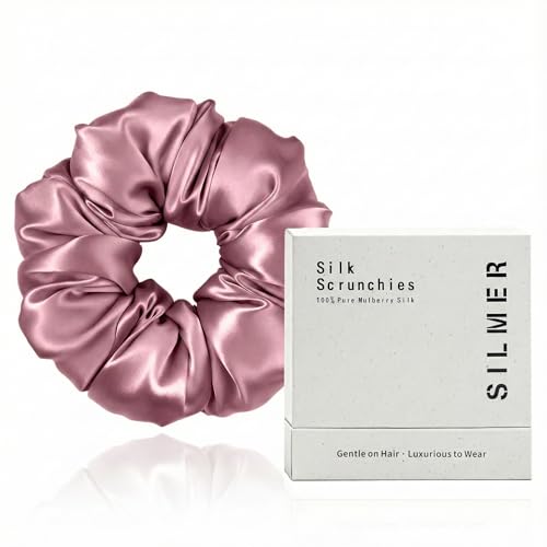 Oversized Mulberry Silk Pillow Scrunchie Air - Dusty Rose, 1Pc - No Crease Hair Tie