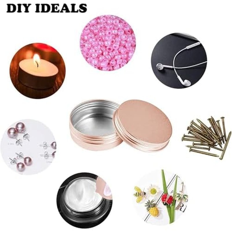 2 Ounce Aluminum Tin Jar with Screw Cap 60mL Tin Cans Refillable Containers for Cosmetic, Lip Balm, Cream, Lotion, Balms, Spices, Salve, Rose Gold 80 Pcs