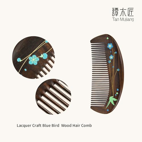 Handmade Wooden Hair Comb for Women - Wide Tooth Anti-Static Detangling Comb with Lacquer Art