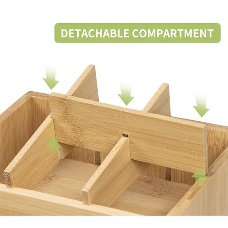 Bamboo Vanity Organizers with 3 Drawer, Mini Desk Organizer for Home, 3-tier Study/Office Organizer Rack, Adjustable 5 Compartment Makeup Display Case, Dresser Storage for Lipstick, Jewelry, Nail Care