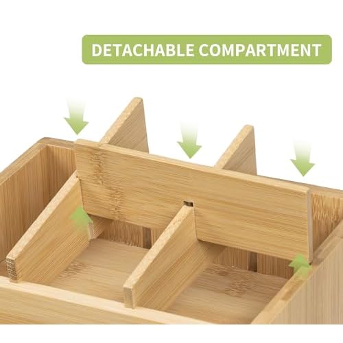 Bamboo Vanity Organizers with 3 Drawer, Mini Desk Organizer for Home, 3-tier Study/Office Organizer Rack, Adjustable 5 Compartment Makeup Display Case, Dresser Storage for Lipstick, Jewelry, Nail Care
