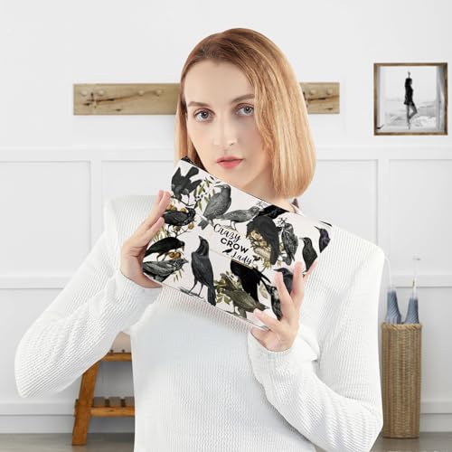 WZMPA Bird Crow Cosmetic Bag Crow Lover Gift Crazy Crow Lady Makeup Zipper Pouch Bag Crow Merch (crazy crow lady)