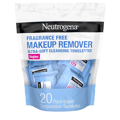 Neutrogena Fragrance-Free Makeup Remover Wipes Singles, Individually Wrapped Face Towelettes, Gently Remove Dirt, Oil, Waterproof Mascara & Makeup, Alcohol-Free Daily Face Wipes for Travel, 20 ct