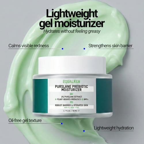 Prebiotic Gel Moisturizer for Face with Ceramides & Purslane - Lightweight Hydrating Face Cream for Oily & Sensitive Skin