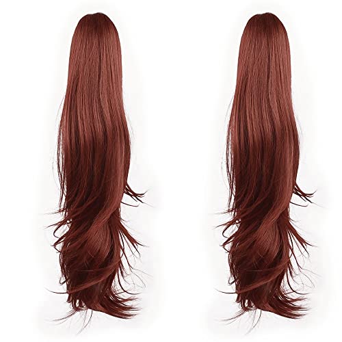 Auburn Ponytail Extensions 22 Inch Pack of 2 Claw Clip-In Hairpieces for Women