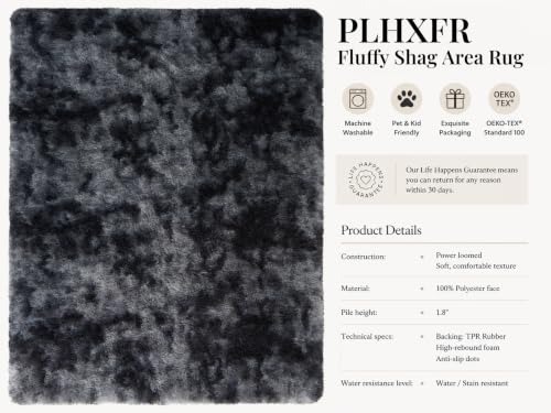 9x12 Tie-dyed Dark Grey Fluffy Shag Rug - Non-Slip Thick 9ft x 12ft Living Room