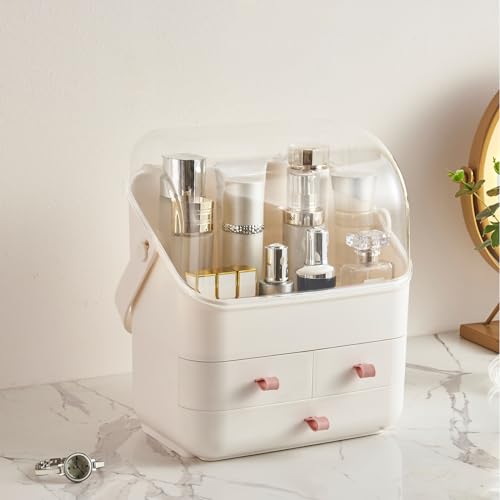 Large Makeup Organizer w Drawers Beauty Organizer Makeup Box Holder Vanity Organization Desk Countertop MakeUp Organizers Bathroom Counter Organizer Skincare Cosmetic Case Stand Dustproof Lid Gift