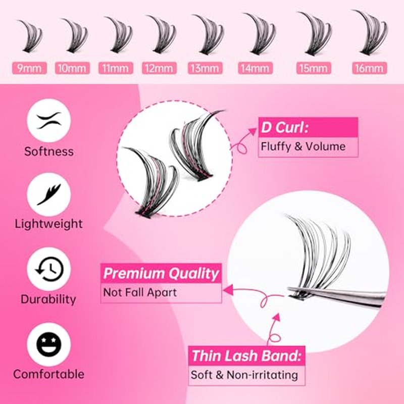 320pcs Lash Clusters 9-16mm 40D 50D Eyelash Extension Kit, Individual Lashes Kit with Bond and Seal, Lash Tweezers