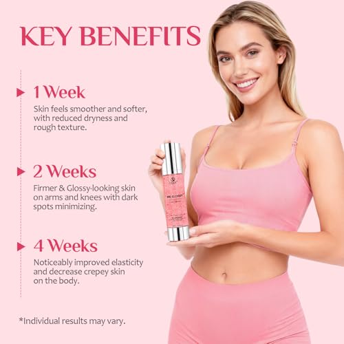 Be Glossy Pink Peptide Body Serum with Oil Beads, Lightweight Smoothing Body Serum for Dry & Dull Skin | Glassy Glow Finish with LIFTONIN¢ç, Hyaluronic Acid & Botanicals, 3.38 fl. oz.