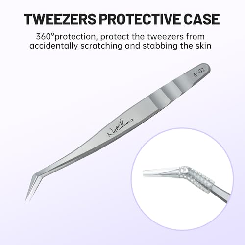 High Precision Lash Tweezers for Individual and Volume Eyelash Extensions Premium Stainless Steel Curved Fiber Tip Professional Isolation Tweezer