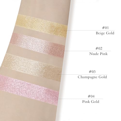 Highlighter Makeup Palette Shimmer Contour Palette Powder for Brighten Face Contour Gold Cheek Highlight Makeup, Long Lasting Highlighter Powder with Mirror for Illuminator Makeup (PINK GOLD)