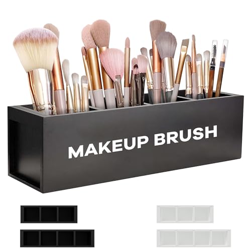 Large Makeup Organizer for Vanity Countertop with 4 Compartments - Black - Suli