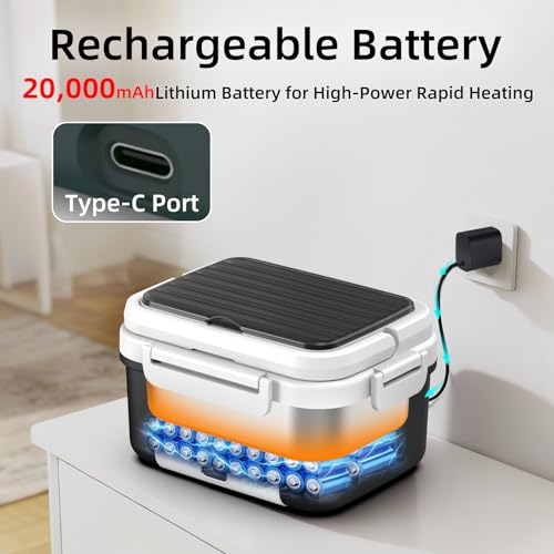 Electric Heated Lunch Box AA Variation - 6.3 Cups Cordless Food Warmer with Rechargeable Battery